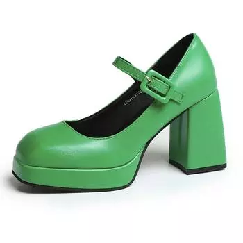 модные туфли Мэри Джейн женские туфли на платформе весна осень блочные каблуки кожа размер 35-44 35 чёрный