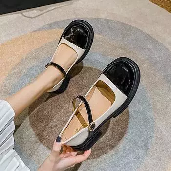 модные туфли Мэри Джейн женские туфли на платформе в стиле Лолита туфли на плоской подошве JK повседневные мокасины с толстой подошвой женские кожаные туфли с пряжкой женские туфли Kawaii 35 бежевый