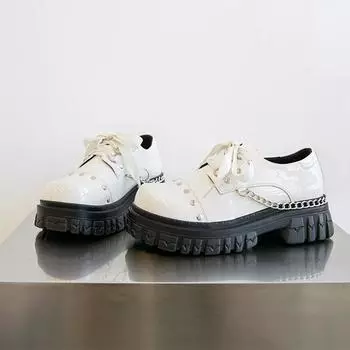 Модные туфли Mary Zhen, универсальные кожаные туфли на толстой подошве для женщин, модные маленькие кожаные туфли с цепочкой, ретро-туфли, бесплатная доставка 34 чёрный