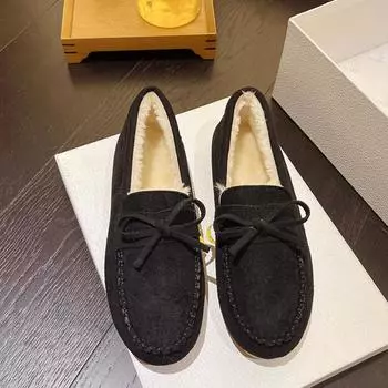 Модные туфли-мокасины зимние женские на плоской подошве, нескользящие, теплая замшевая обувь, лоферы слипоны, удобные хлопковые туфли EU42/CN43 чёрный