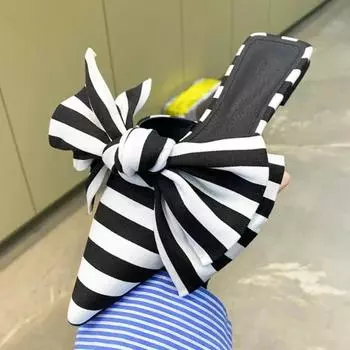 Модные туфли-мюли большого размера с завязками-бабочками, женские модные сандалии с острым носком и волнистыми полосками, женские роскошные атласные шелковые уличные тапочки на плоской подошве 35