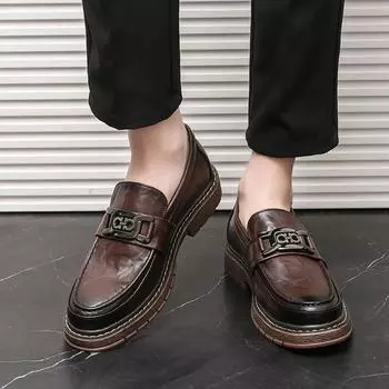Модные туфли, мужская обувь, брендовые роскошные мокасины, черные мокасины в британском стиле, толстая подошва, низкий каблук, деловая официальная мужская обувь 38 коричневый