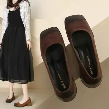 Модные туфли на каблуках Mary Jones, женские весенние туфли в стиле «квадрат» 2024 года, туфли в стиле «лолита», модные смелые туфли Zapatos Mujer, цветовое сочетание 35 чёрный