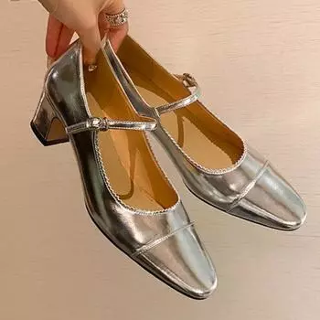 Модные туфли на каблуках в стиле ретро для женщин на толстом каблуке Mary Jane 2024, новые повседневные простые универсальные танцевальные туфли с острым носком, женские, осенние 34 покинуть белый