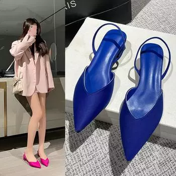 Модные туфли на коротком каблуке для женщин 2024 года, сексуальные босоножки на толстом каблуке, женские туфли с острым носком, простые босоножки на высоком каблуке 37