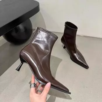 Модные туфли на молнии, ботильоны, зимняя обувь, роскошные дизайнерские низкие кроссовки 2024 года, новые модные женские туфли с острым носком на высоком каблуке на осень, Zapatos 35 чёрный