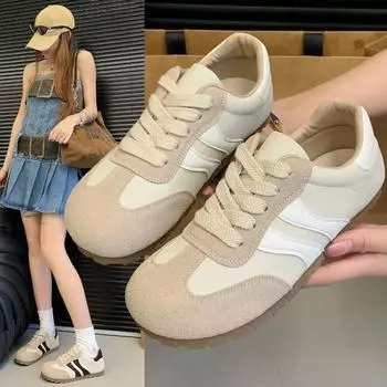 Модные туфли на мягкой подошве для женщин 2024 года, осень, новые модные универсальные туфли на низком каблуке, удобные в стиле колледжа 35 бежевый