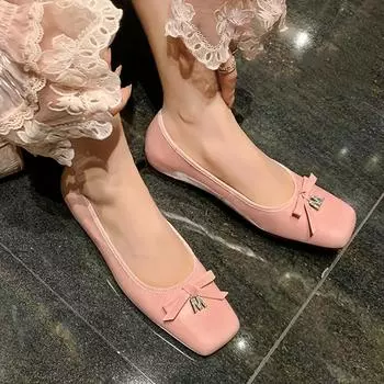 Модные туфли на низком каблуке 1,5 см с французским бантом и неглубоким носком, новые мокасины из натуральной кожи, повседневные туфли с бантом для девочек 34-39 34 розовый