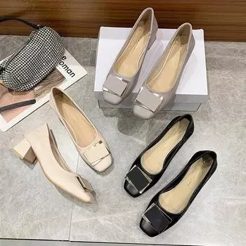 Модные туфли на низком каблуке с неглубоким носком, повседневная женская обувь, женские туфли на плоской подошве, с квадратным носком, из натуральной кожи, платье, туфли на каблуке, флок 35