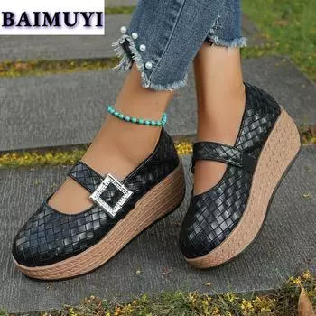 Модные туфли на платформе с высоким каблуком, женские туфли, повседневные мокасины, осень, новинка 2025 года, удобные туфли для ходьбы на мелкой подошве, горячая распродажа, Zapatillas Mujer 36 чёрный