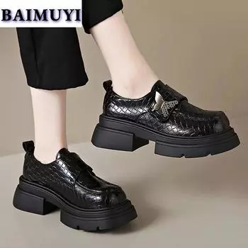 Модные туфли на платформе с высоким каблуком, женские туфли Мэри Джейн, туфли Лолита-бабочка 2025 года, новые туфли, модное платье, массивные туфли-лодочки для выпускного вечера, Mujer Zapatos 35 чёрный