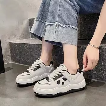 Модные туфли на платформе, увеличивающие рост, женские осенне-зимние новые повседневные туфли из натуральной кожи с круглым носком, удобные спортивные туфли-лодочки в стиле панда 35