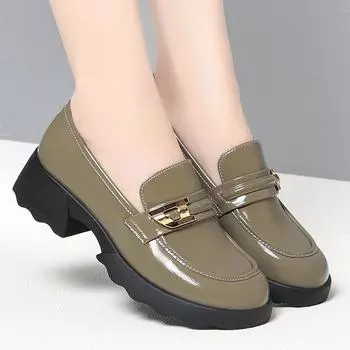 Модные туфли на платформе в британском стиле 3 см, женские мокасины, весна 2024 г., яркие кожаные туфли на среднем каблуке для офисной мамы 35