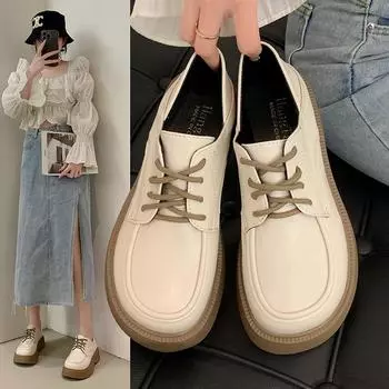 Модные туфли на платформе, женская обувь, весенние нескользящие кожаные туфли для женщин, классические повседневные туфли белого цвета с круглым носком 35