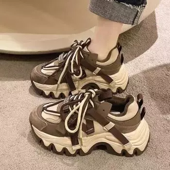 Модные туфли на платформе, женские новые осенние и зимние туфли для пап, женская обувь с хлопком, повседневная спортивная женская обувь 35 светло-коричневого