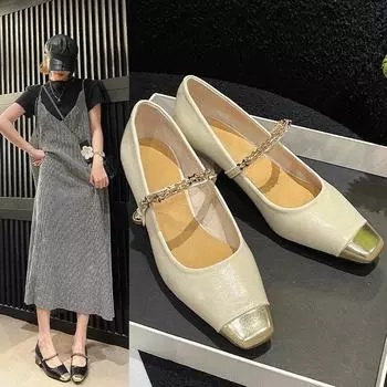 Модные туфли на плоской подошве для женщин, весна-осень 2024, новые туфли на плоской подошве, модные туфли-лодочки на плоской подошве с квадратным носком, размер 35-40 35 бежевый