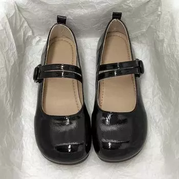 Модные туфли на плоской подошве для женщин Mary Janes Daily Hook & Loop Round Toe Shoes для женщин Solid Bright Casual Shoes Zapatos De Mujer 35 чёрный