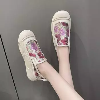 Модные туфли на плоской подошве для женщин Повседневные кроссовки без застежек Модные элегантные блестящие мокасины с круглым носком Женская обувь Zapatos De Mujer 35 чёрный