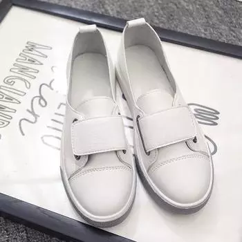 Модные туфли на плоской подошве из искусственной кожи с застежкой-липучкой, легкие дышащие женские повседневные туфли, весенне-осенние женские кроссовки на плоской подошве, прогулочная обувь без застежек 35 белый