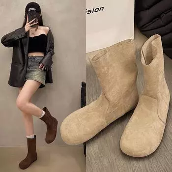 Модные туфли на плоской подошве, повседневная обувь из замши, женские ботильоны, слипоны, осенняя новая повседневная спортивная обувь 2024 года, модный дизайнерский круглый носок, снег 35 бежевый