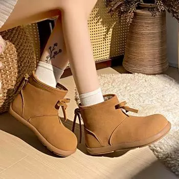 модные туфли на плоской подошве с бантом, меховые ботильоны, зимние ботинки на среднем каблуке, замшевые плюшевые хлопковые туфли для женщин, зима 2025 года, тренд, теплая, удобная, повседневная обувь, мода, Botas Mujer 35