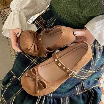 Модные туфли на плоской подошве с бантом в стиле ретро для женщин, новые весенне-осенние туфли Мэри Джейн во французском стиле на круглой подошве 2025 года 35