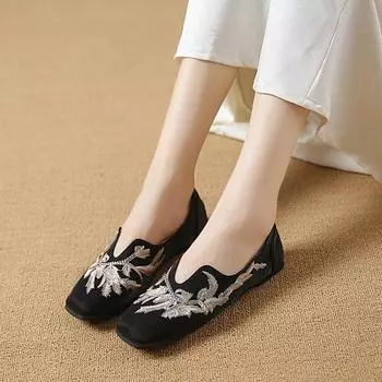 Модные туфли на плоской подошве с круглым носком, весна/осень, однотонные женские туфли на распродаже 2024 года, модные туфли на плоской подошве в этническом стиле Sapatos Baixos Femininos 35 чёрный