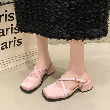 Модные туфли на плоской подошве с квадратным носком и средней пяткой, женские туфли с пряжкой, летнее новое платье 2024 года, элегантные модные женские туфли-лодочки Zapatos Mujer 35 розовый