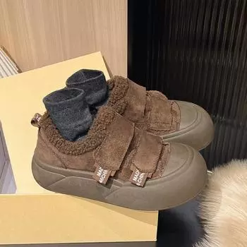 Модные туфли на плоской подошве с мехом на платформе, женские замшевые туфли, плюшевые теплые хлопковые повседневные мокасины, модные зимние 2025 года, удобные неглубокие зимние ботинки Zapatos Mujer 35 коричневый