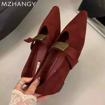 Модные туфли на плоской подошве с острым носком Модные замшевые босоножки с неглубокой подошвой Осень 2024 Трендовые дизайнерские платья Прогулочные мокасины Обувь для женщин Zapatos 35 красный
