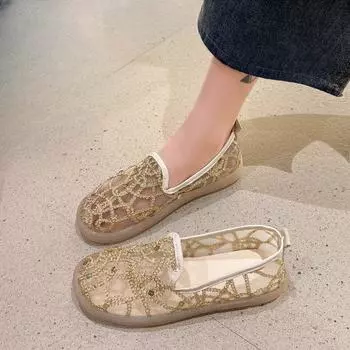 Модные туфли на плоской подошве с полыми кружевами, женские летние туфли-лоферы без застежек, дышащая обувь, женская обувь, повседневная мода, черные кроссовки, женская обувь 35 серебряный
