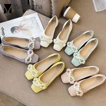 Модные туфли на плоской подошве с рисунком змеи, женские милые балетки с бантом из жемчуга, лоферы, мягкие складные мокасины, женские балетки большого размера 5 белый