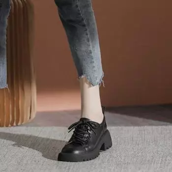 Модные туфли на плоской подошве в британском стиле для женщин 2024 года, весна и осень, новый стиль, мягкая кожа, толстая подошва, японский стиль, толстый каблук 35 бежевый