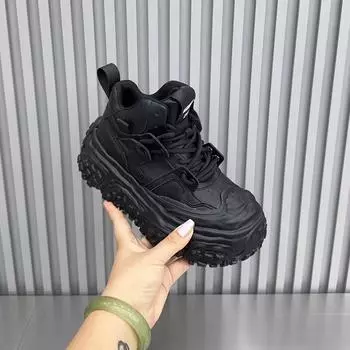 модные туфли на плоской подошве женские ботильоны на платформе повседневные кроссовки спортивная обувь зимние плюшевые хлопковые туфли 2024 года трендовые ботинки на шнуровке для бега женские ботинки 35 чёрный