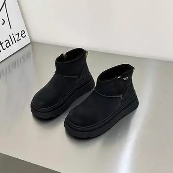 Модные туфли на плоской подошве, женские ботильоны, замшевые, теплые и удобные, повседневная обувь для женщин 2024 года, тренд зимы, модные короткие плюшевые ботинки 35 чёрный