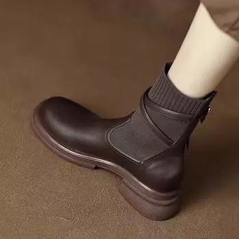 Модные туфли на плоской подошве женские ботинки челси на лодыжке дизайнерские удобные туфли для ходьбы на платформе новинка 2024 года зимняя брендовая мода платье повседневная обувь Zapatillas Mujer 35 чёрный