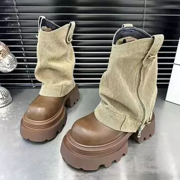 модные туфли на плоской подошве женские ботинки челси на платформе ковбойские туфли средней длины 2024 зимние дизайнерские трендовые гладиаторские короткие ботинки для ходьбы новые женские туфли 35 чёрный