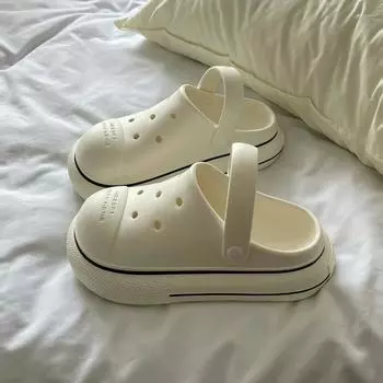 Модные туфли на плоской подошве женские домашние тапочки Baotou тапочки на толстой подошве женские 2024 новые хиты продаж римские резиновые туфли женские тапочки 35 бежевый