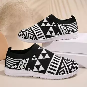 Модные туфли на плоской подошве женские повседневные вязаные туфли на плоской подошве с квадратным носком для женщин повседневные туфли в стиле граффити для женщин больших размеров 36 чёрный