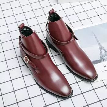 Модные туфли на ремешке из мягкой кожи, универсальные мужские ботильоны, элегантные формальные деловые повседневные мужские туфли, классические мужские ботинки челси 38 красный
