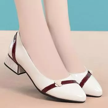 Модные туфли на среднем каблуке с толстым каблуком, универсальные, новые, с мягкой подошвой, профессиональные, с мелким носком, удобные, с острым носком, для женщин, для отдыха на природе 35(Foot22.5cm)