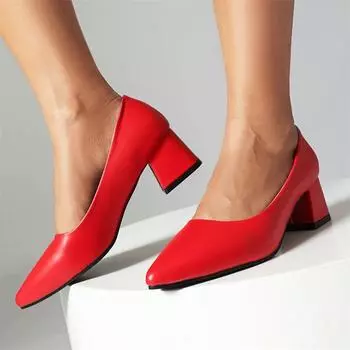 Модные туфли на среднем каблуке, женские туфли-лодочки, классические туфли с острым носком, большого размера, женские туфли на коротком каблуке, красные, зеленые, телесного цвета, для офиса и вечеринок 34 чёрный