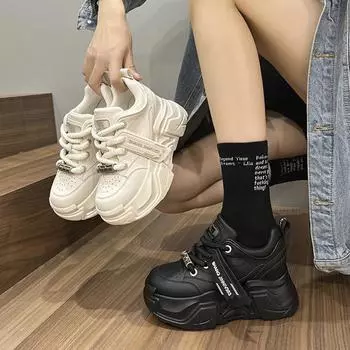 Модные туфли на толстой подошве 8 см с каблуком-танкеткой, из натуральной кожи, женские модные туфли со скрытым каблуком на толстой подошве, женская повседневная обувь 33 бежевый