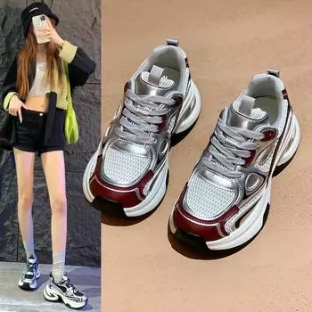 Модные туфли на толстой подошве для женщин, увеличивающие рост 2024 года, весна и лето, новая модная универсальная повседневная спортивная обувь 35 чёрный