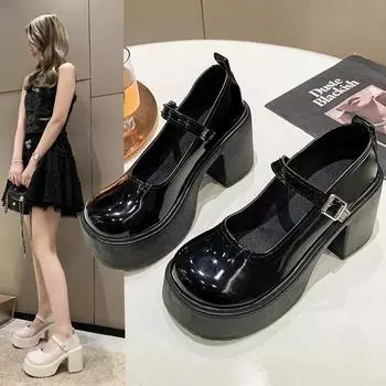 Модные туфли на толстой подошве и высоком каблуке для женщин 2024 года. Новые осенне-зимние туфли Мэри Джейн — модные и универсальные 35 бежевый