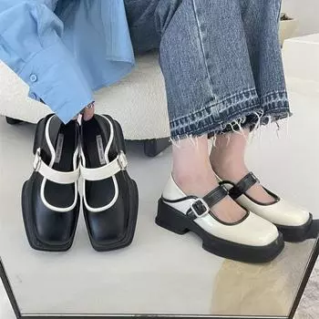Модные туфли на толстом каблуке в стиле Лолиты для японских девушек на платформе, черные туфли Мэри Джейн на высоком каблуке с квадратным носком, женские кожаные туфли для косплея для студентов 35 бежевый