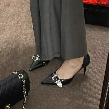 Модные туфли на тонком каблуке с острым носком, высота 8 см, неглубокий носок, женские туфли 2024 года, черные свадебные туфли, женская обувь 35
