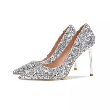Модные туфли на высоком каблуке для женщин с блестками на тонкой шпильке для банкета и свадьбы, новые осенне-зимние сексуальные туфли с острым носком для женщин 34 шампанского