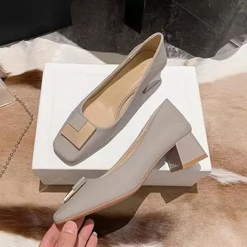 Модные туфли на высоком каблуке для женщин, вечерние туфли, элегантные офисные туфли для женщин, брендовые женские туфли-лодочки, средний квадратный каблук 4 см, D028 5.5