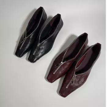 Модные туфли на высоком каблуке для женщин, новые высококачественные туфли из кожи с квадратным носком и молнией на низком каблуке, повседневная трендовая женская обувь 35